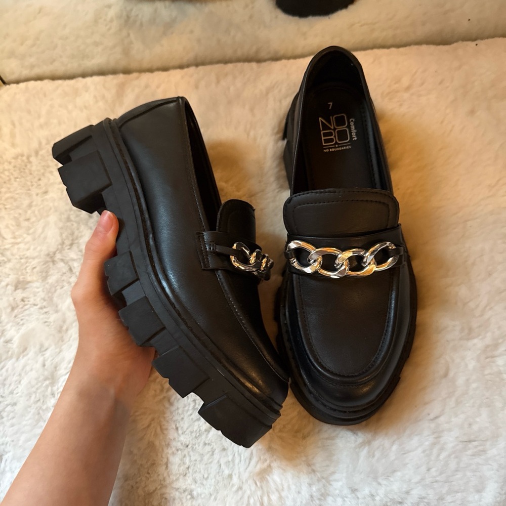 NOBO Black Loafers with Silver Chain Accent